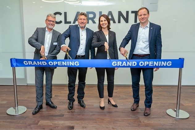 Clariant executives cutting the ribbon at the new Customer Care Innovation Center in New Jersey (left to right) Ralf Zerrer, Christian Vang, Neslihan Urkan, and Michael Haspel